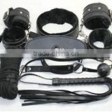 High Quality Black Fur Bondage Set Kit - blindfold collar ball whip fetish HK095
