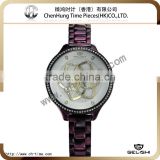 Low cost quartz stainless steel ip gold wrist watch black pure fiber resin band