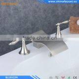 Nickel Brushed Finish Two Handles Three Holes Bathroom Waterfall Basin Mixer Vessel Faucet Tap Contemporary Waterfall Brass Quality Choice thumbnail-1
