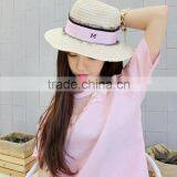 Ladies Promotional Alphabet M Caps With Ribbon Straw Panama Hat Cheap thumbnail-6