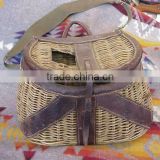 wicker fishing basket or creel handmade of natural material 0603