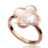 Korean Ladies White Rose Gold Stainless Steel Four Leaf Shaped Finger Ring