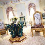 French Neoclassical Luxury Peacock Green Wooden Carving Small Round Dining Table Central Table / European Dining Room Furniture thumbnail-2