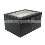 Store More Watch Box Large 20 Mens Black Leather Display Glass Top Jewelry Case Organizer thumbnail-6