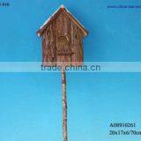Nature Wooden Bird House With Stick thumbnail-1
