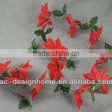 RED ARTIFICIAL VELVET POINSETTIA FLOWER GARLAND W/12 PCS FLOWER HEAD thumbnail-1
