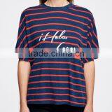 Wholesale Ladies Tops Navy and Red Stripe Short Sleeve Round Neck t Shirt Summer thumbnail-3