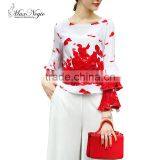 Maxnegio Computer Shirt Print Machine Ruffle Long Sleeve Woman Casual Shirt