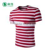 Wholesale Custom Summer O-Neck Short Sleeve Red and White Mens Striped T Shirt thumbnail-1