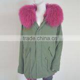 Myfur Genuine Dyed Mongolian Lamb Fur Hooded Parka With Sheep Fur Lining Green Cotton Parka thumbnail-3