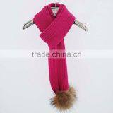 Myfur Fashion Winter Knitted Scarf Set With Hat Real Raccoon Fur Pom Pom Scarf Many Color thumbnail-2