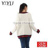 Trendy Custom School Unifrom Women V-neck Asymmetric Hem Cable Knit Sweater thumbnail-3