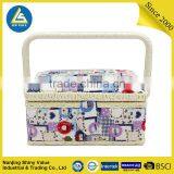 Wholesale Rectangle Cotton Fabric PP Cord Covering Sewing Baskets With Handle & Pincushion & Removable Tray - Patchwork thumbnail-1