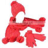 2015 Fashionable New Design Pretty Warm Soft Lady Knit Winter Hat, Scarf and Gloves Set thumbnail-1