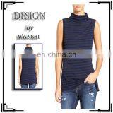 Latest Ladies Long Top Custom Women Clothing Fashion Stripe Mock Neck Tank Top