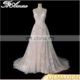 Tiamero Peach Color Party Wine Deep V Backless Wedding Gowns Evening Dress Ball thumbnail-3
