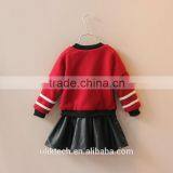 Cute Owl Pics Girls Set Long Sleeve t Shirt With Black Leather Skirt Red Black 2 Colors Fashion Children Set thumbnail-2