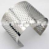 Women Stainless Steel Wide Plain Silver Dot Hollow Cuff Bangle Jewelry