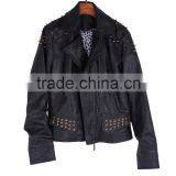2015 IEurope and the Trend of Rivet Double Zipper Short Paragraph PU Leather Female Coat thumbnail-1