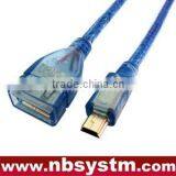 2.0 USB A Type Socket to Mini 5pin Plug Transparent Cable