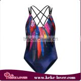 2015 New Arrival Colorful Printing Feather Women Swimwear Sexy Siamese Bikini Designer Swim Wear Wholesale
