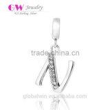 S067N Globalwin 925 Sterling Silver Alphabet Letter N Paved With Crystals Charms thumbnail-1