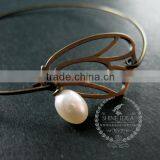 65mm Diameter One End Open Antiqued Bronze Butterfly Wing Fresh Water Pearl Charm Wiring Fashion Bangle Bracelet 6450048 thumbnail-3
