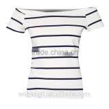 China Factory Direct Wholesale Petite Stripe Bardot Top Woman Short Sleeves Blouse thumbnail-6