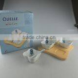 White Porcelain Clover-shaped Dish Set With Spoon and Wood Tray thumbnail-1