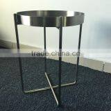High Quality Metal Color Stainless Steel Folding End Table With Glass Top thumbnail-2