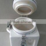 Plain White Ceramic Square Shape Storage Jar With Handle and Spoon thumbnail-3