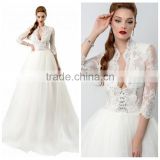 beautiful deep v neck lace long sleeve muslim wedding dress