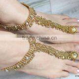 GOLD Tone Payal ANKLETS Toe Ring BAREFOOT SANDAL Pair thumbnail-1