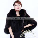 CX-B-M-41C Mink Fur Knitted Ladies Shawl With Fox Fur Trim thumbnail-1
