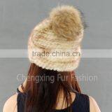 CX-C-221P Wholesale Girls Fashion Fur Ball Hat Women Mink Fur Knitted Beanie Hat thumbnail-6