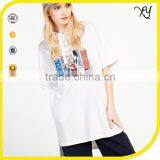 Custom Womens Short Sleeve Printing Casual Oversize Longline Hooded T Shirts Hip Hop thumbnail-1