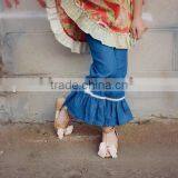 Harem Pants Kids Navy Blue Pants Child Girls Vintage Flared Trousers Wholesale Ruffle Pants 100% Cotton Kids Trousers on Sale thumbnail-2