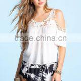 Hot Selling Cold Shoulder Crochet Embellished Blouse/fashion Woman Blouses thumbnail-2
