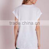 Women Custom Rolled Sleeves White t Shirt,elongated t Shirt Wholesale China thumbnail-3
