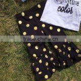 Baby Clothes Boutique Outfits Fall/winter Black Gold Dot Glitter Clothing Pant Long Sleeves Sets With Matching Headband Set thumbnail-4