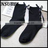 Bandage Bow Princess Cotton Black and White Students Young Girl Tube Short Socks thumbnail-4