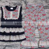 Zhihao Summer Flower Girls 2pcs Boutique Outfits Wholesale Children Clothing Set Ruffle Top Match Pants Set Clothes Store Online thumbnail-2