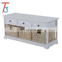 Wooden Shoe Storage Wicker Basket Bench Seat Hallway Organizer thumbnail-4