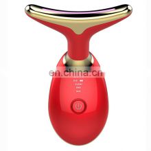 High Frequency Vibration Anti Aging Reduced Puffiness Microcurrent Face Lift LED Colors EMS Beauty Neck Massager