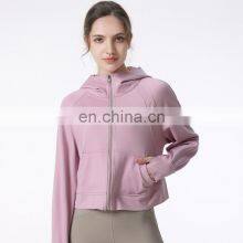 Janya Wholesale Blank Custom Logo Running Jacket Zipper Sports Clothing Yoga Wear Full-Zip Pocket Hoodie For Women thumbnail-4