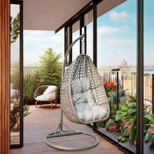 Durable Modern Outdoor Furniture Hanging Egg Swing Chair With Cushion PE Rattan Metal Frame Living Room Hotel Bedroom Courtyard thumbnail-1