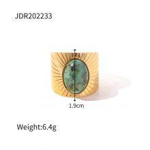 Gold Plated Sun Design Ring for Women Blue Stone Adjustable Open Ring Stainless Steel Fashion Statement Jewelry thumbnail-1