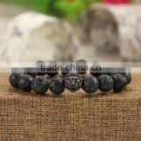 BRS1503-1 Natural Lava Stone Bead Strench Bracelet Stainless Steel Lion Head Mens Bracelet Quality Choice thumbnail-1