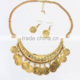 Made in China Online Wholesale European and American Vintage Gold Silver Coin Statement Chain Hoop Earrings Necklace Jewelry Set thumbnail-2
