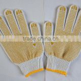 Single side yellow PVC dotted cotton glove,cotton glove for working